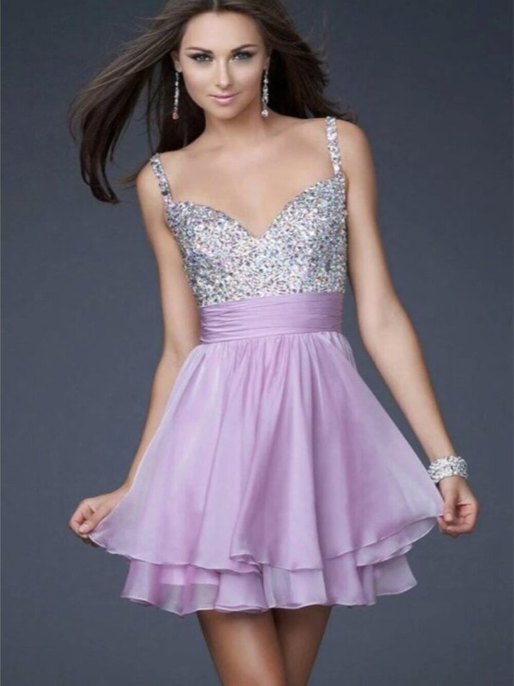 La Femme Bejeweled Short Chiffon Party Dress
